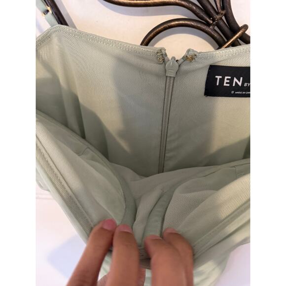 Aritzia Ten by Babaton Luxor Sage Green Ruched Mesh Bodycon Mini Dress Small - Picture 9 of 12